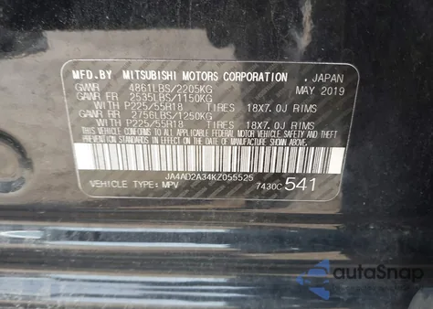 2019 Mitsubishi Outlander Es from USA, damaged, VIN JA4AD2A34KZ055525